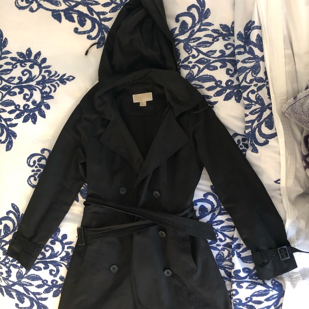 Michael Kors Black Sateen/Cotton Trench Coat